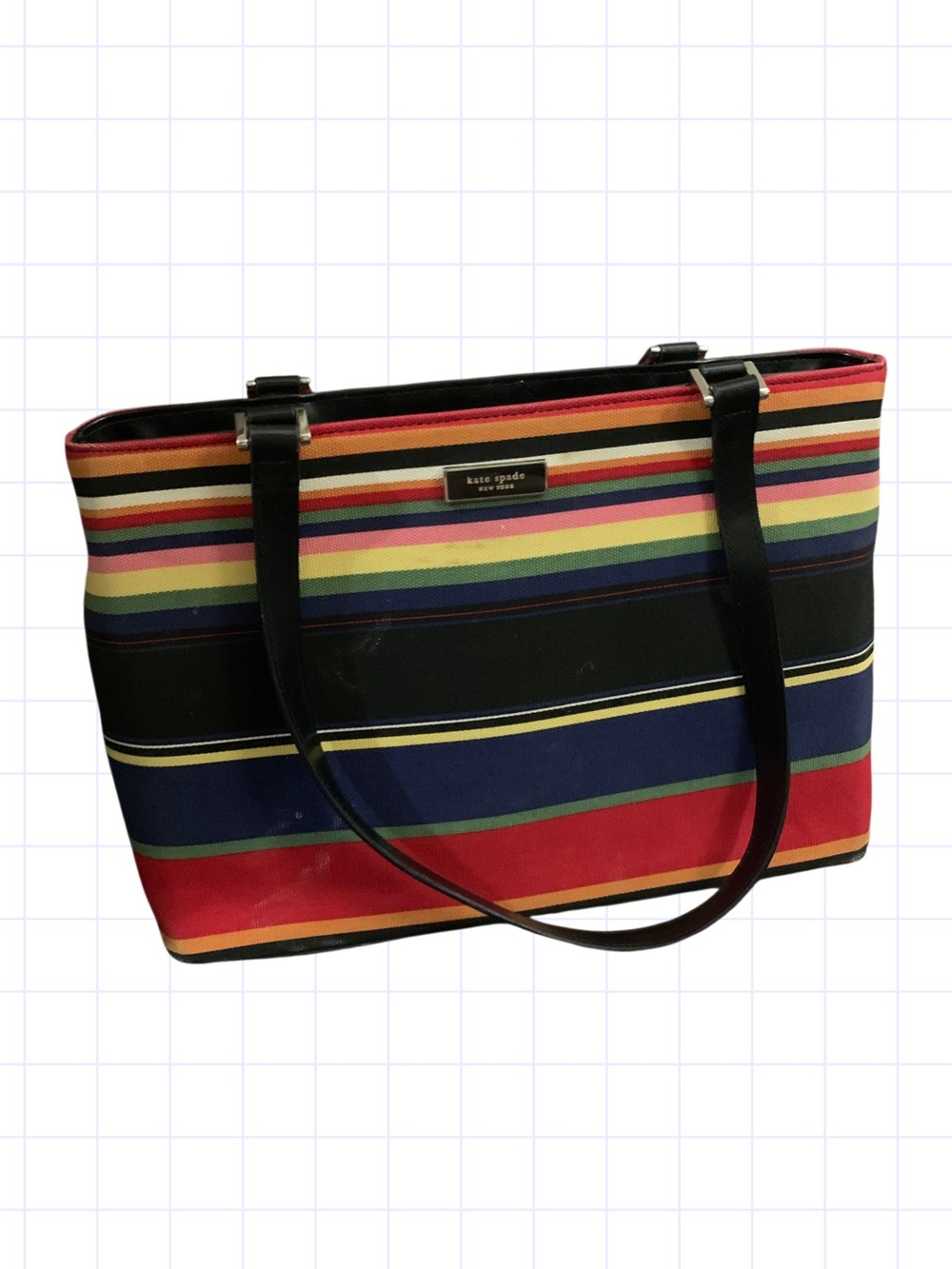 Vintage kate spade Multicolor Striped Canvas Tote with Black Handles